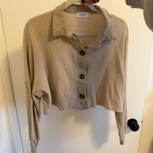 CJLA cropped waffle knit taupe top
